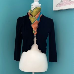 Cable and gauge scalloped sweater